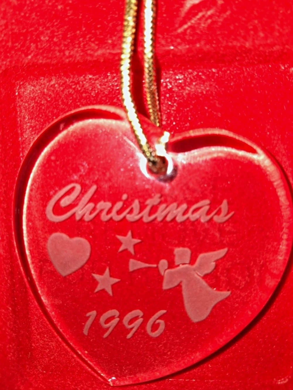 Vintage Gorham Crystal Heart Angel Hanging Ornament, Clear Christmas 1996